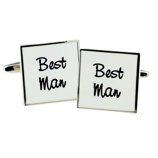 Best Man Square Cufflinks - White & Silver