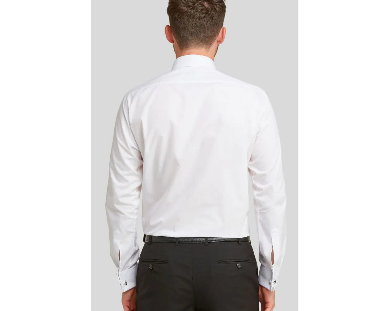 DOUBLE TWO Pleated Stitch Front Dress Shirt - Double Cuff Regular Collar – White