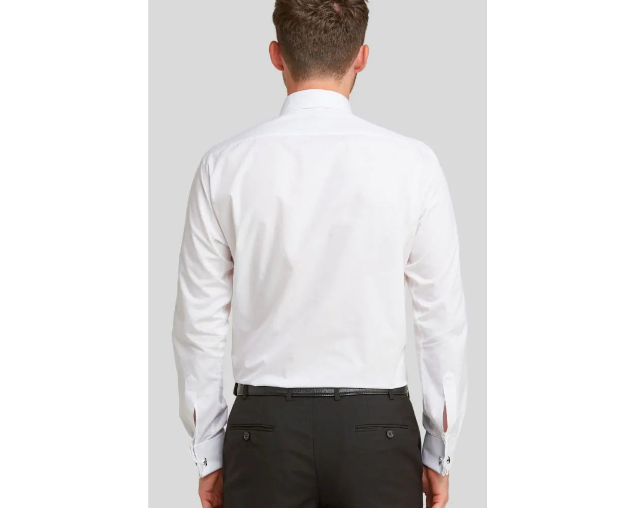 DOUBLE TWO Pleated Stitch Front Dress Shirt -  Double Cuff Regular Collar – White