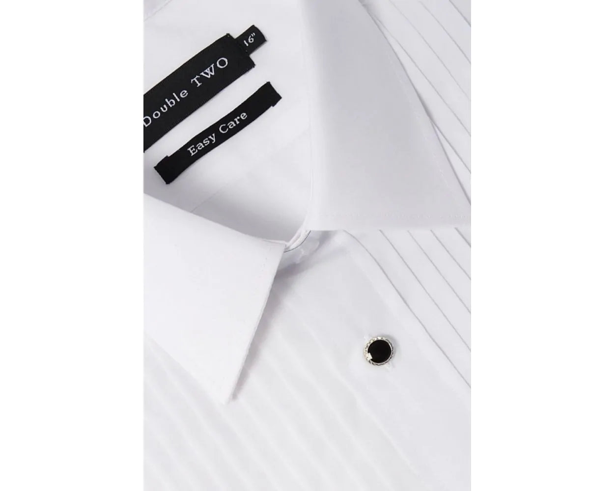 DOUBLE TWO Pleated Stitch Front Dress Shirt - Double Cuff Regular Collar – White