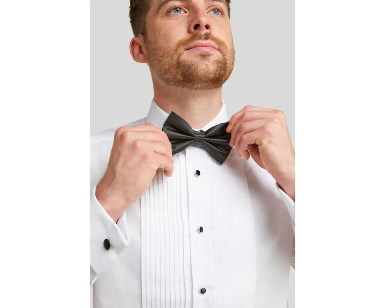 DOUBLE TWO Pleated Stitch Front Dress Shirt - Double Cuff Regular Collar – White