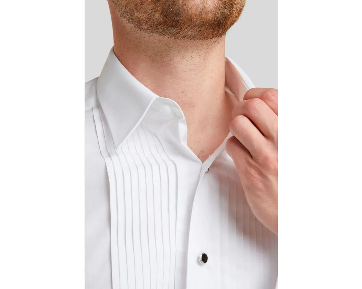 DOUBLE TWO Pleated Stitch Front Dress Shirt -  Double Cuff Regular Collar – White