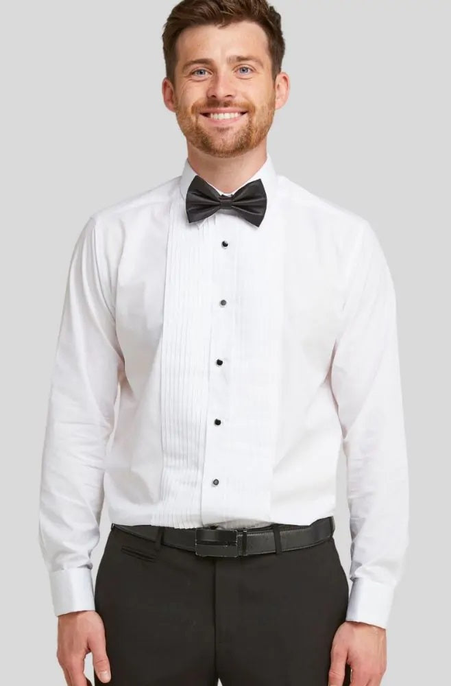 DOUBLE TWO Pleated Stitch Front Dress Shirt - Double Cuff Regular Collar – White