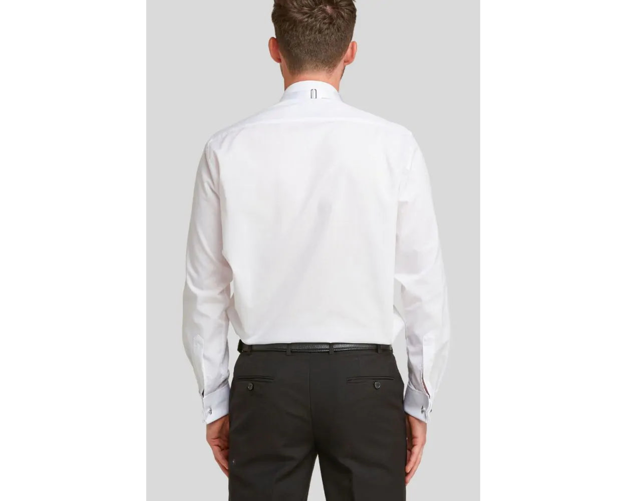 DOUBLE TWO Pleated Stitch Front Dress Shirt -  Double Cuff Wing Collar – White