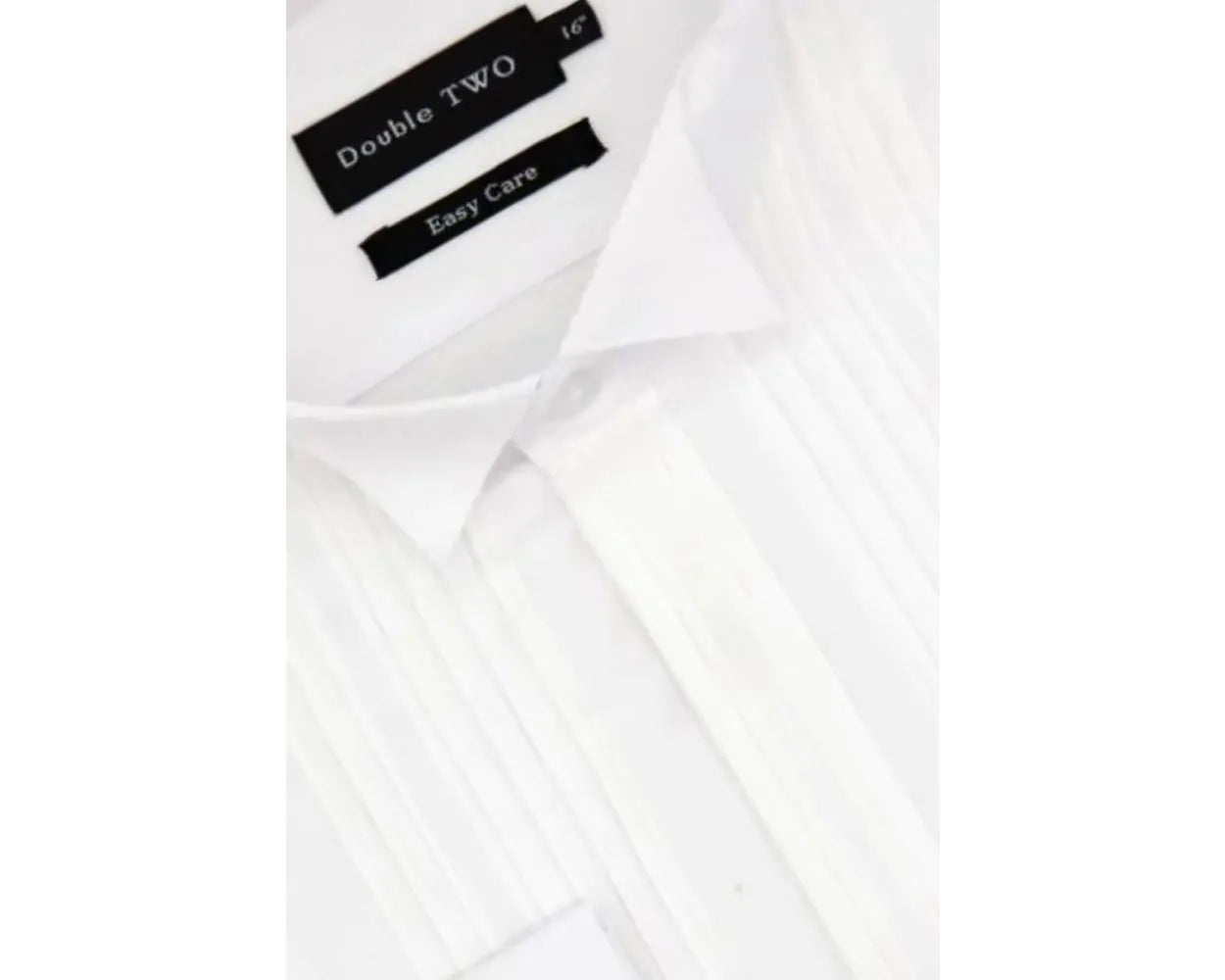 DOUBLE TWO Pleated Stitch Front Dress Shirt -  Double Cuff Wing Collar – White