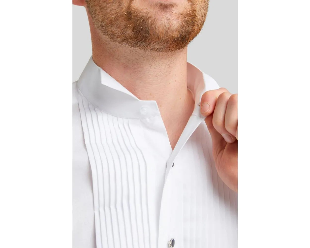 DOUBLE TWO Pleated Stitch Front Dress Shirt -  Double Cuff Wing Collar – White