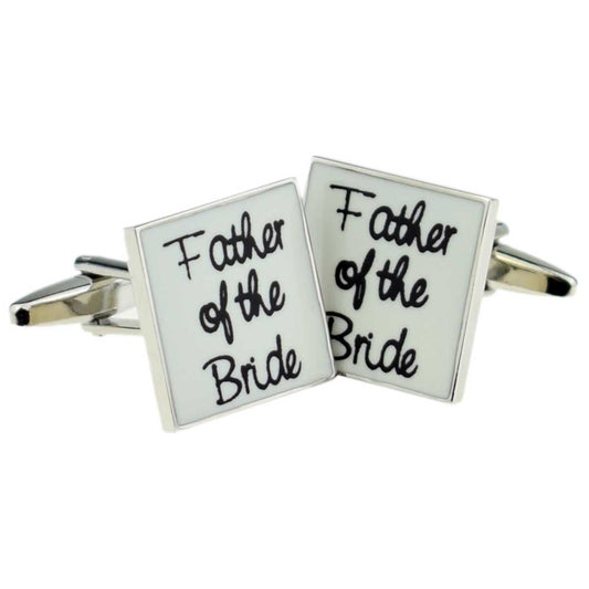 Father of the Bride Square Cufflinks - White & Silver