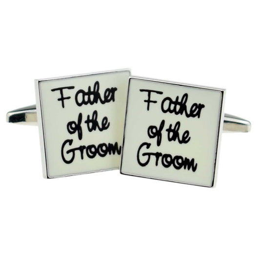 Father of the Groom Square Cufflinks - White & Silver