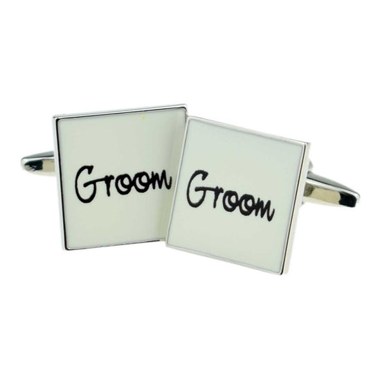 Groom Square Cufflinks - White & Silver