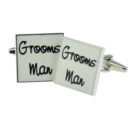 Groomsman Square Cufflinks - White & Silver