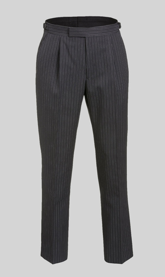MAGEE Classic Pinstripe Morning Trousers - Grey With Black Stripe