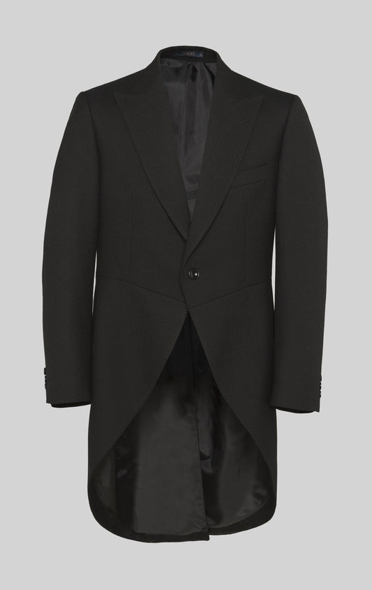 MAGEE Morning Coat Jacket - Classic Herringbone Tails - Black