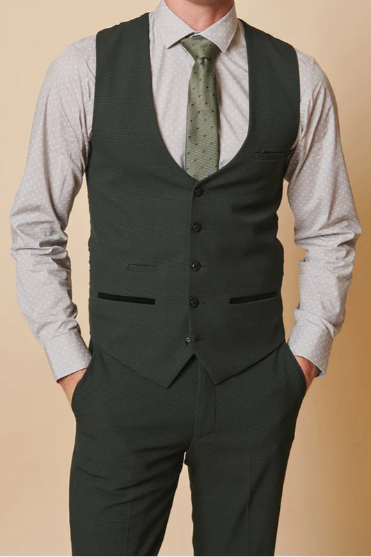 MARC DARCY Bromley Single Breasted Waistcoat - Olive Green Check