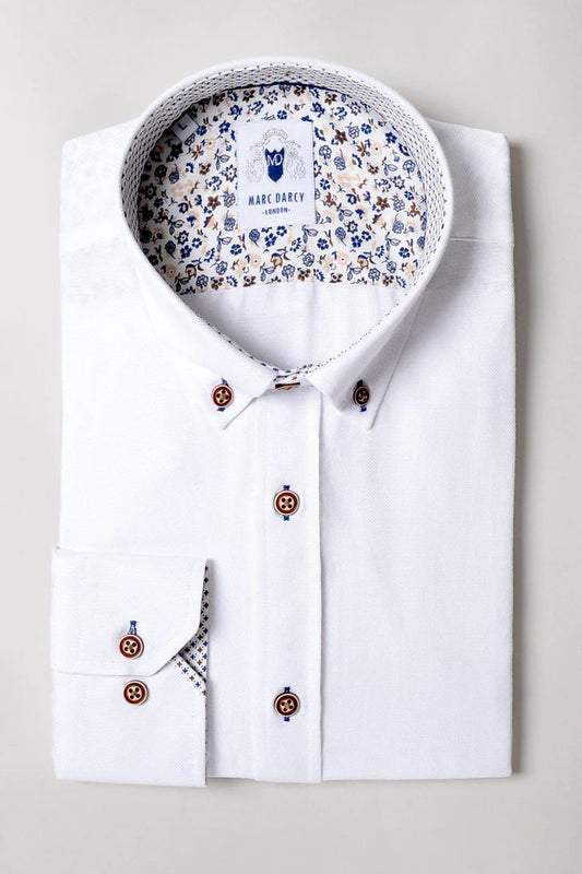 MARC DARCY Charlie Oxford Shirt With Tan Buttons - White