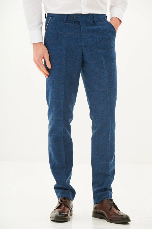 MARC DARCY Dion Tailored Trousers - Blue Tweed Check