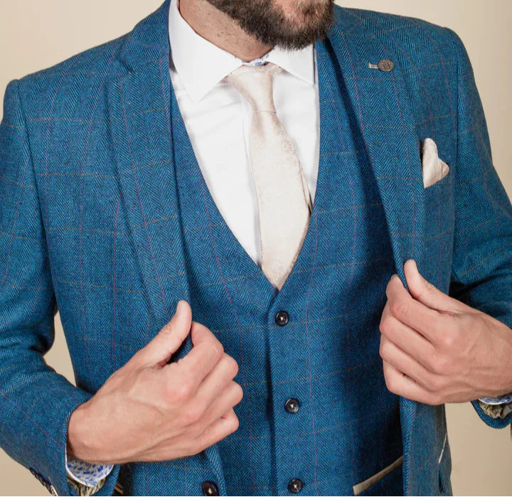 MARC DARCY Dion Three Piece Suit - Blue Tweed Check