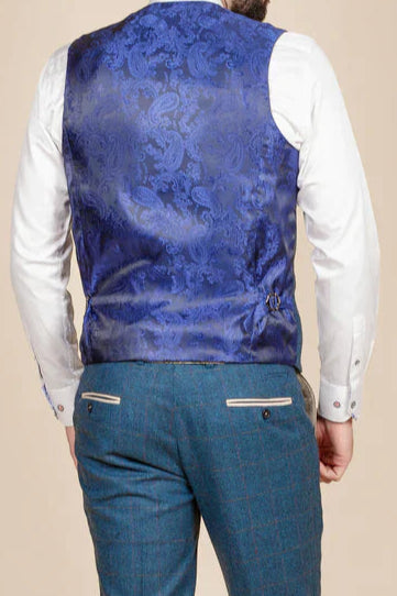 MARC DARCY Dion Single Breasted Waistcoat - Blue Tweed Check