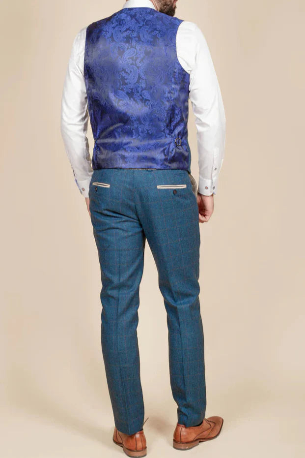 MARC DARCY Dion Three Piece Suit - Blue Tweed Check