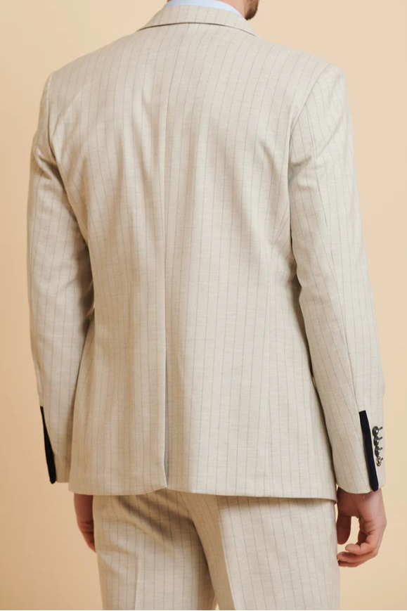 MARC DARCY Grant Tailored Three Piece Suit - Stone Pinstripe