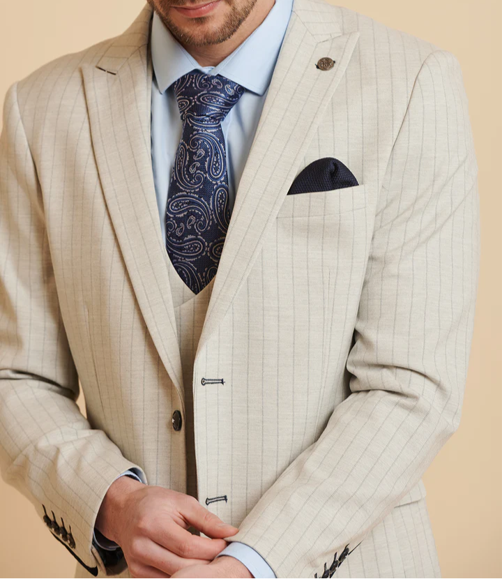 MARC DARCY Grant Tailored Two Piece Suit - Stone Pinstripe