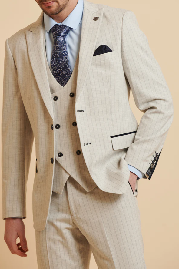MARC DARCY Grant Tailored Two Piece Suit - Stone Pinstripe