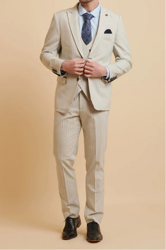 MARC DARCY Grant Tailored Two Piece Suit - Stone Pinstripe