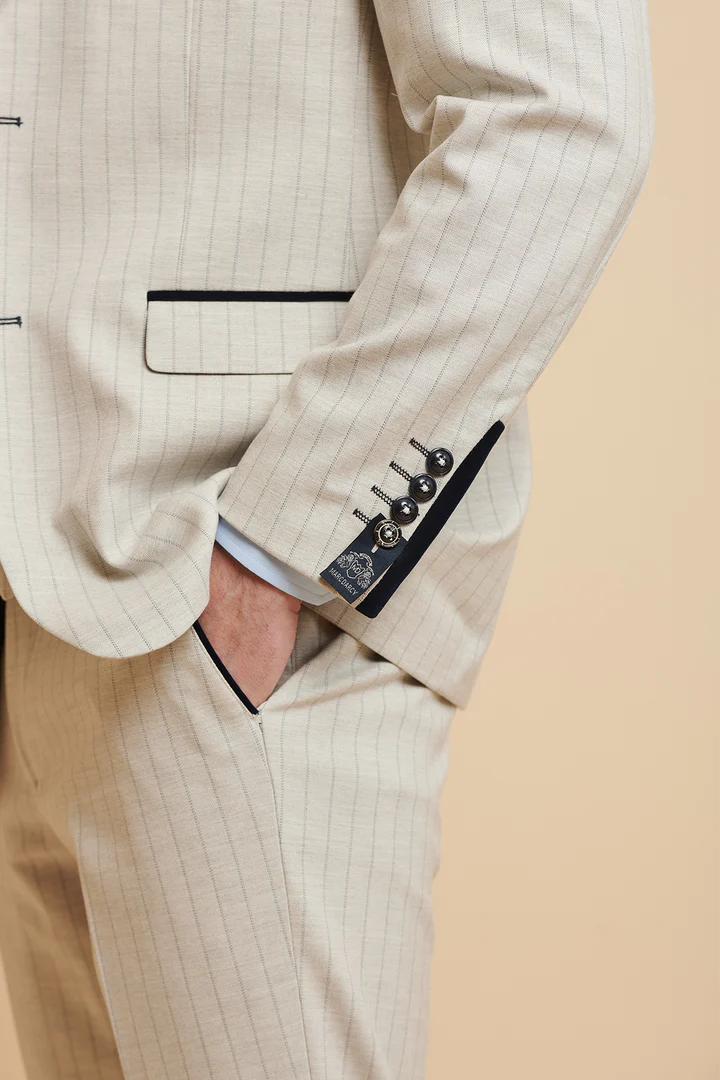 MARC DARCY Grant Tailored Three Piece Suit - Stone Pinstripe