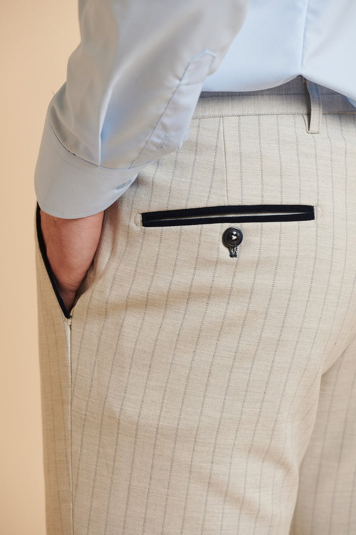 MARC DARCY Grant Tailored Three Piece Suit - Stone Pinstripe