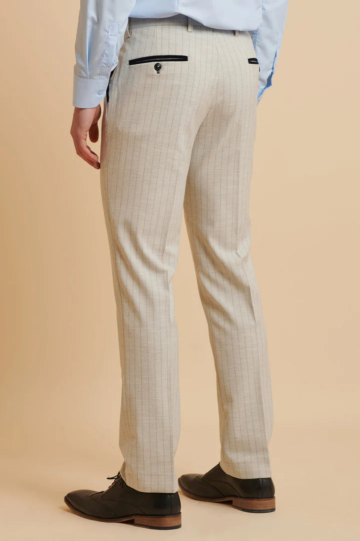 MARC DARCY Grant Tailored Three Piece Suit - Stone Pinstripe