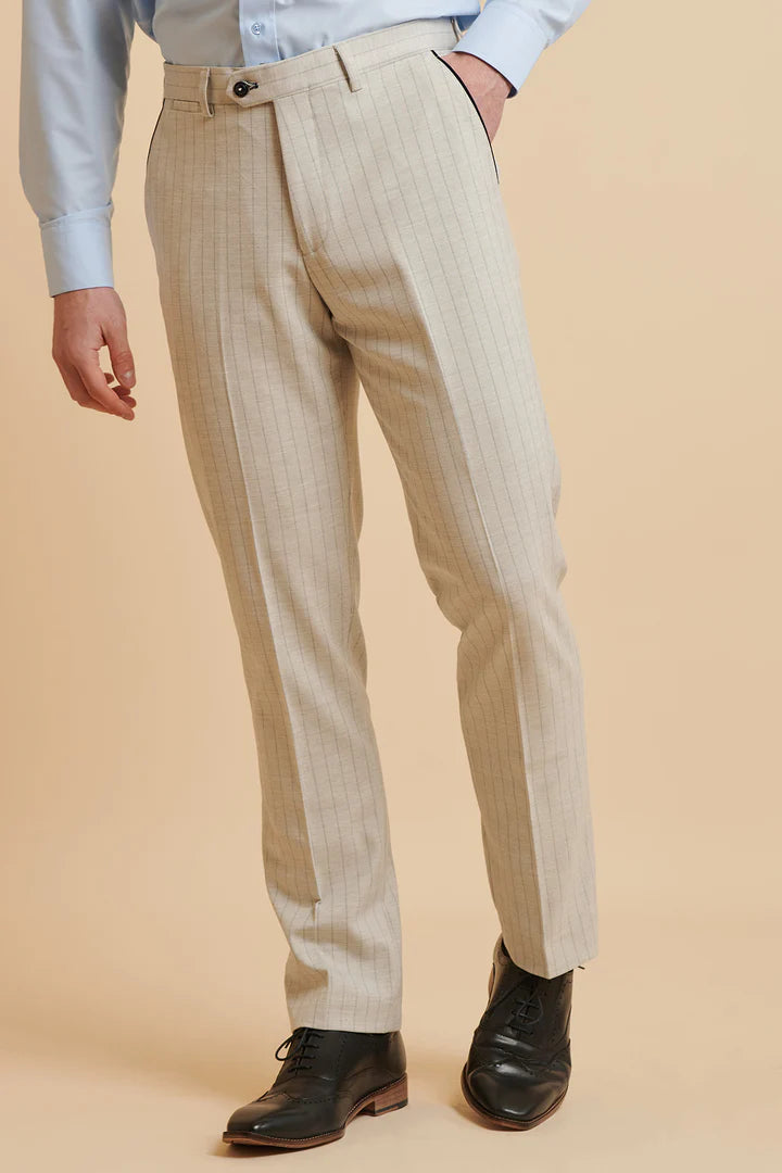 MARC DARCY Grant Tailored Three Piece Suit - Stone Pinstripe