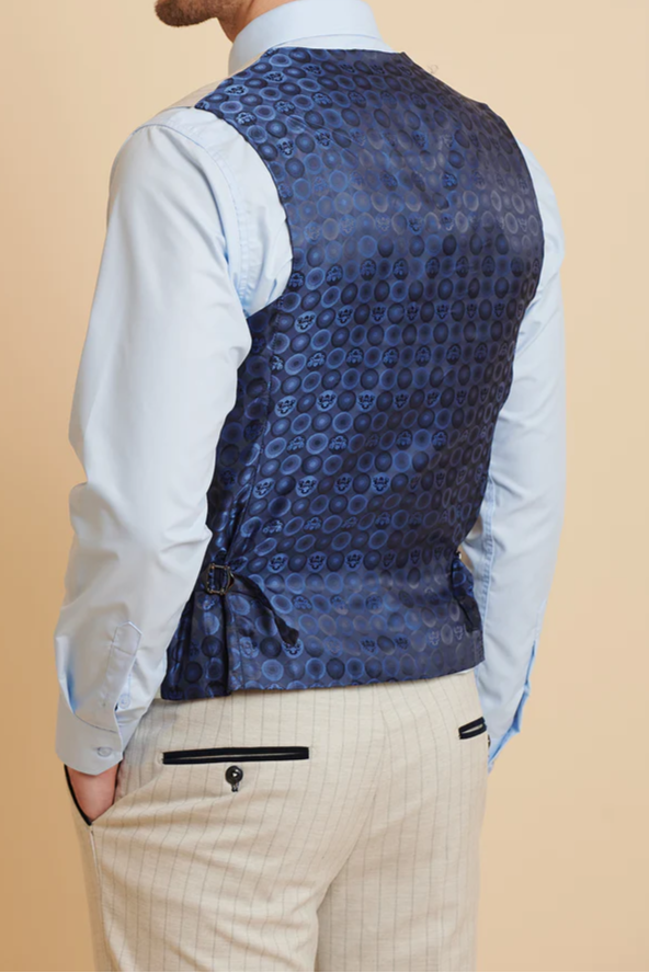 MARC DARCY Grant Tailored Three Piece Suit - Stone Pinstripe