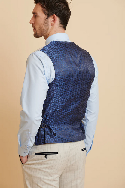 MARC DARCY Grant Tailored Three Piece Suit - Stone Pinstripe