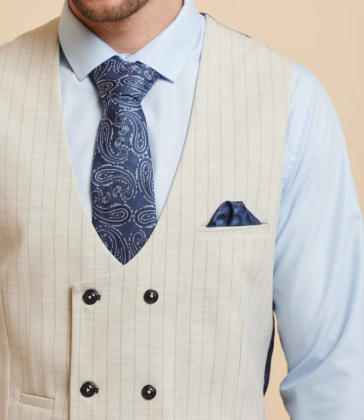 MARC DARCY Grant Tailored Three Piece Suit - Stone Pinstripe