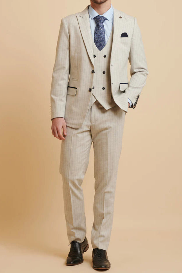 MARC DARCY Grant Tailored Two Piece Suit - Stone Pinstripe