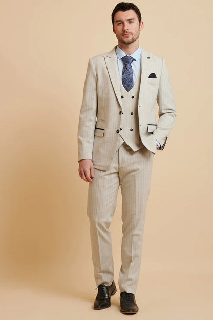 MARC DARCY Grant Tailored Two Piece Suit - Stone Pinstripe