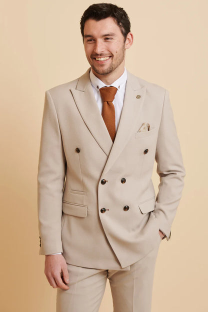 MARC DARCY HM5 Double Breasted Two Piece Suit - Stone