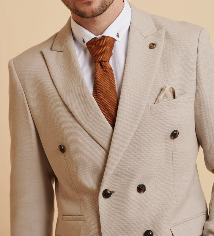MARC DARCY HM5 Double Breasted Two Piece Suit - Stone
