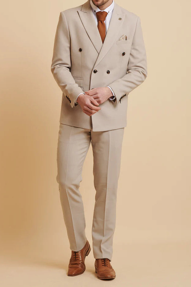 MARC DARCY HM5 Double Breasted Two Piece Suit - Stone