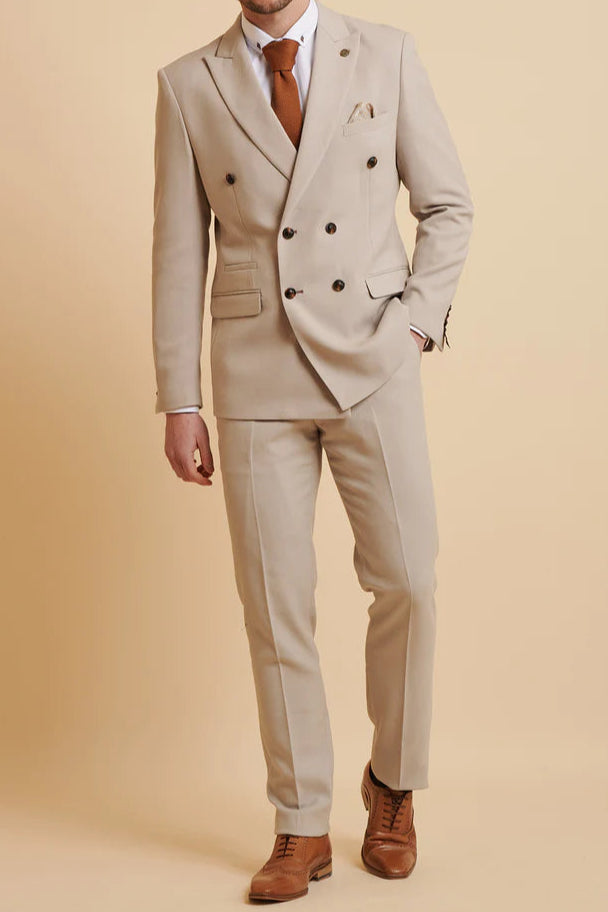 MARC DARCY HM5 Double Breasted Two Piece Suit - Stone