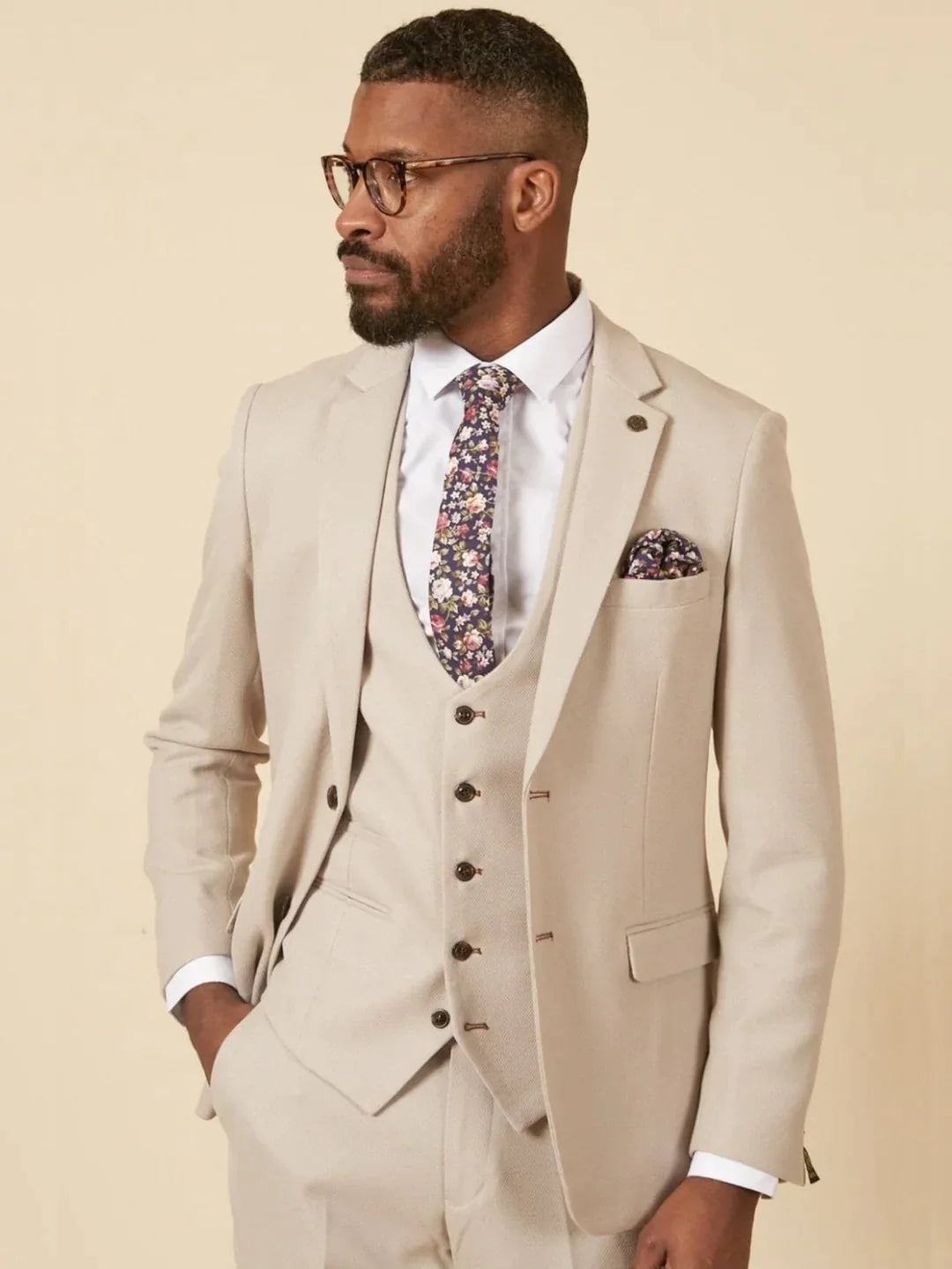 MARC DARCY HM5 Tailored Two Piece Suit - Stone