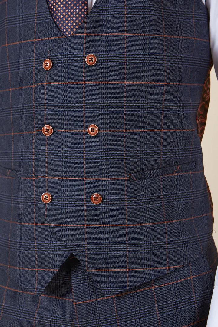 MARC DARCY Jenson Double Breasted Waistcoat - Marine Navy Check