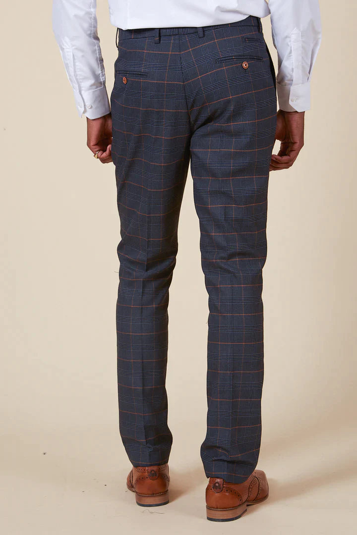 MARC DARCY Jenson Tailored Trousers - Marine Navy Check