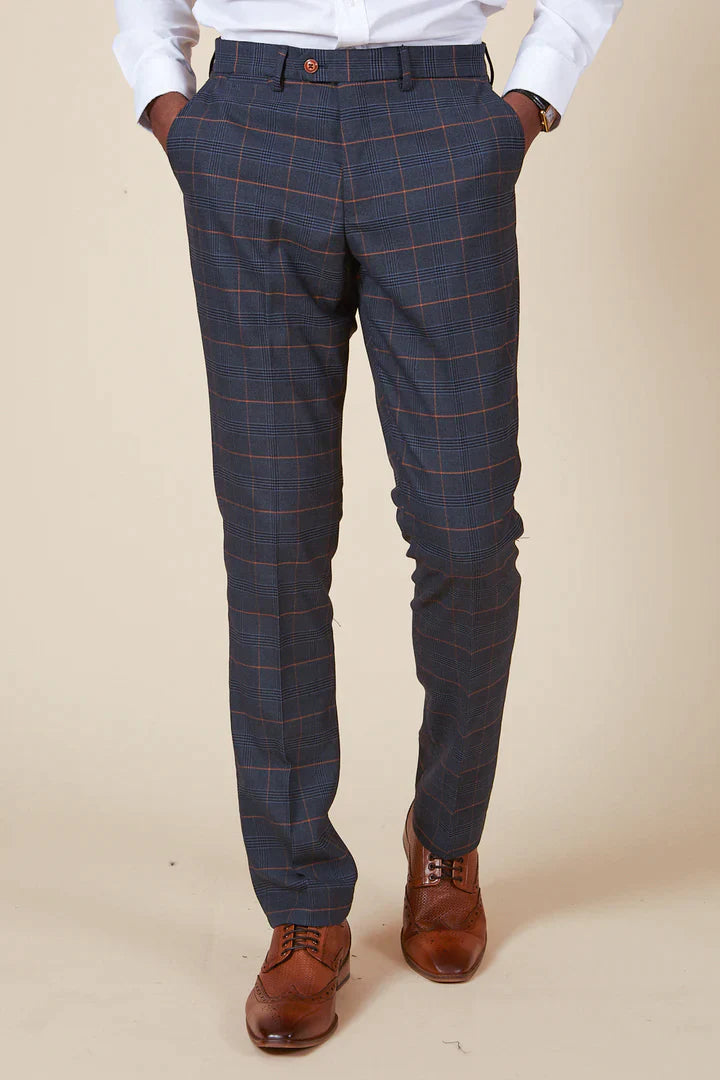 MARC DARCY Jenson Tailored Trousers Marine Navy Check – Farleys