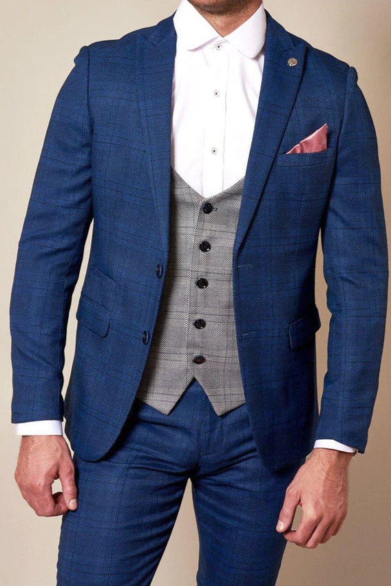 MARC DARCY Jerry Blue Check Suit With Jerry Grey Waistcoat