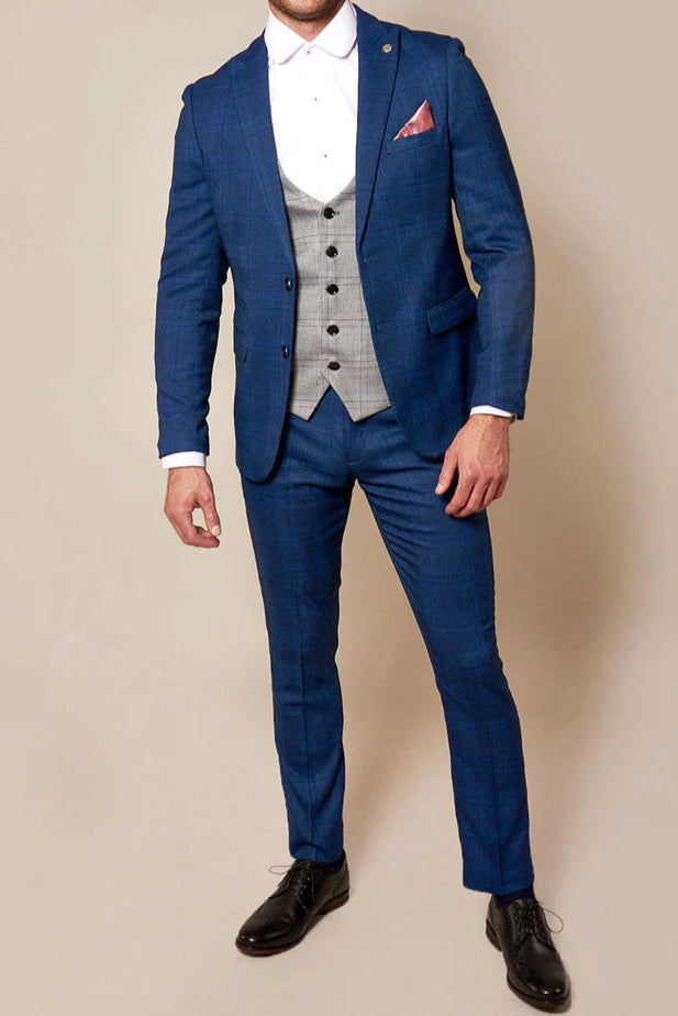 MARC DARCY Jerry Blue Check Suit With Jerry Grey Waistcoat