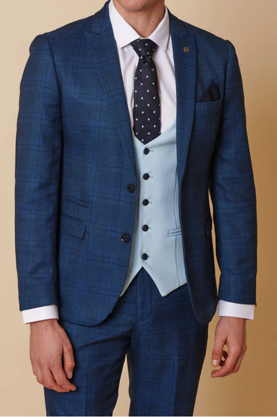 MARC DARCY Jerry Blue Check Suit With Kelvin Sky Waistcoat