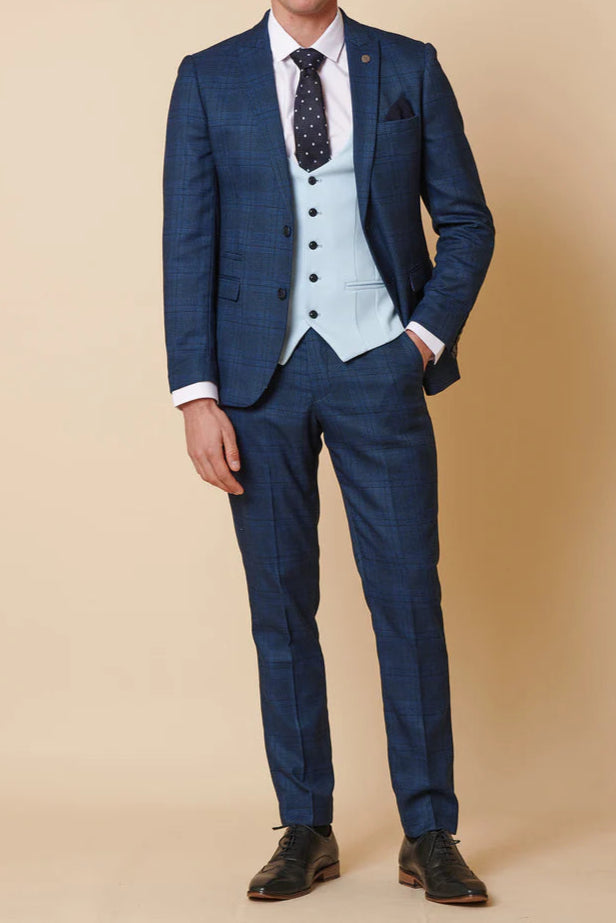 MARC DARCY Jerry Blue Check Suit With Kelvin Sky Waistcoat
