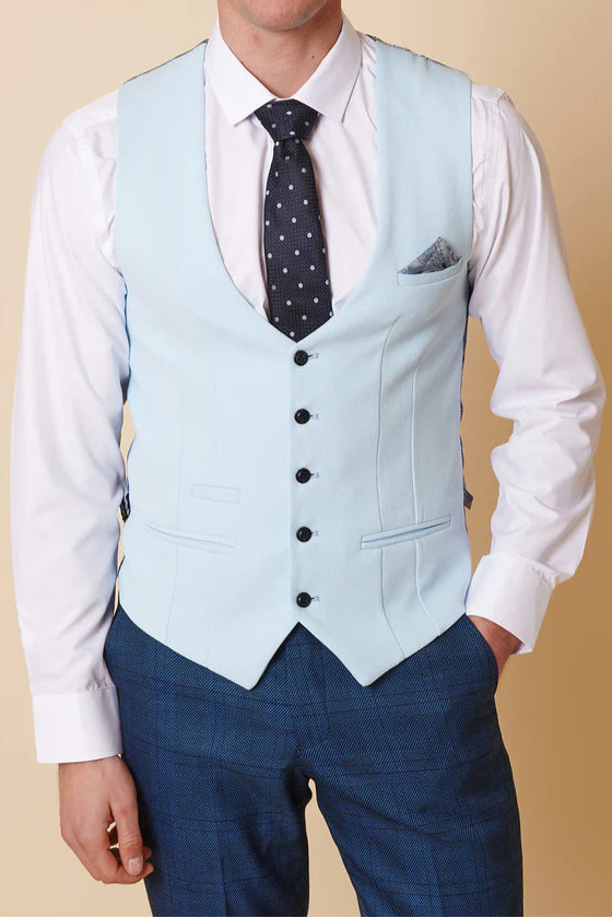 MARC DARCY Jerry Blue Check Suit With Kelvin Sky Waistcoat