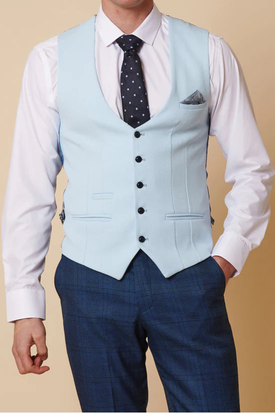 MARC DARCY Jerry Blue Check Suit With Kelvin Sky Waistcoat