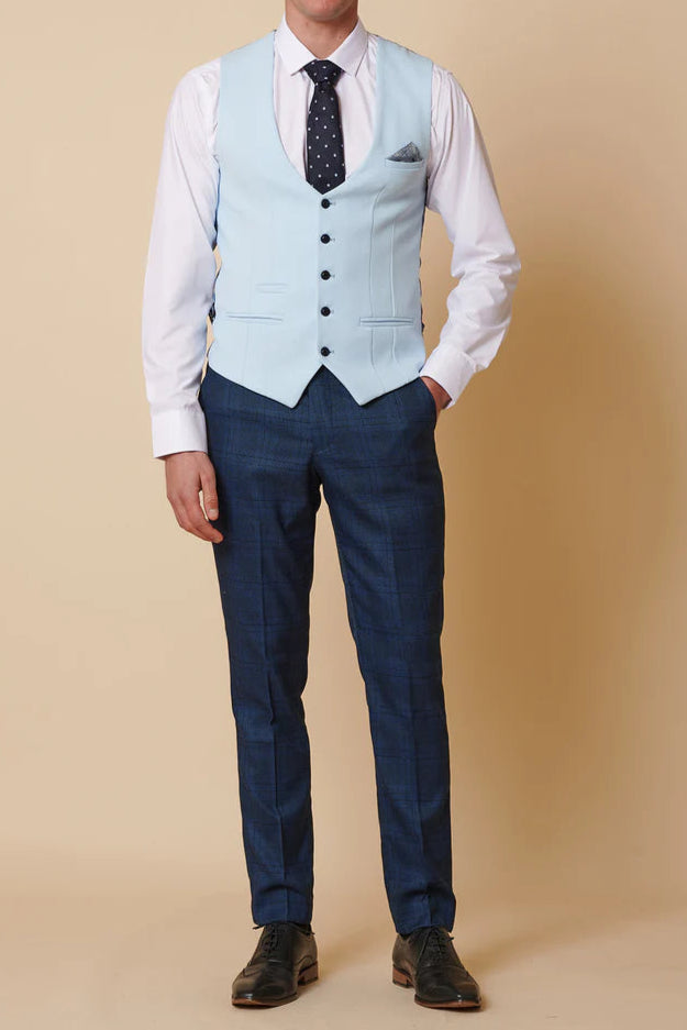 MARC DARCY Jerry Blue Check Suit With Kelvin Sky Waistcoat